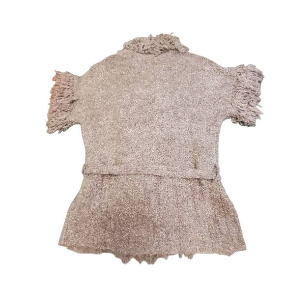 Vertical Design Women’s Gray Fringe Knit Cardigan Sweater Short Sleeve Open Fron - Picture 6 of 10